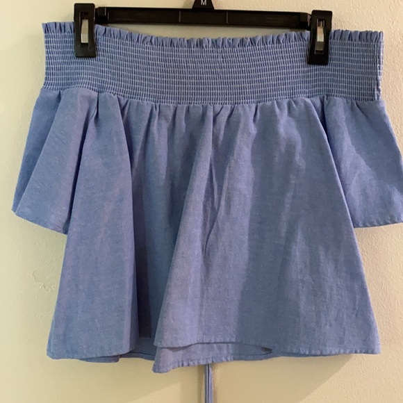 Off the shoulder top blue with optional string tie - Picture 2 of 4